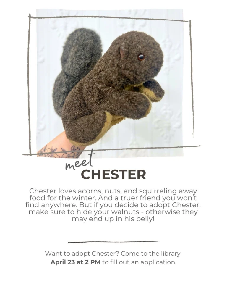 Meet some of our friendly stuffies who will be available for adoption on April 23rd at 2 PM!