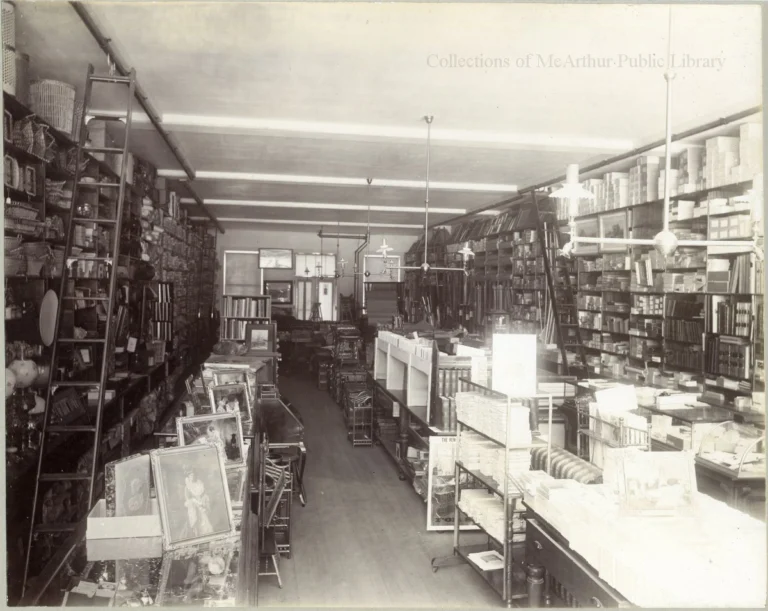 Displays at Kendall's Bookstore, 202A Main Street, Biddeford, 1899. Kendall's was located in the Masonic Building.